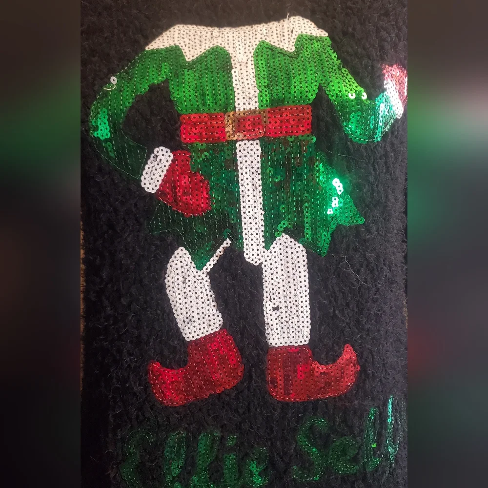 Elfie Selfie ugly christmas sequin sweater size large by Derek‎ Heart